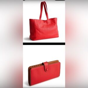 NWT Vera Bradley Hathaway Tote and Wallet Goji Berry Red Leather Set $340 Retail